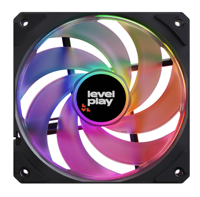 Levelplay CF120 Combat Fan – 120mm ARGB Gen 2 Fan (3-pin ARGB, 4-pin PWM), with ring-connected blades (53 CFM, 1.7 mmH2O), quiet operation 0–26 dBA, 0–1800 RPM ±10% – Black