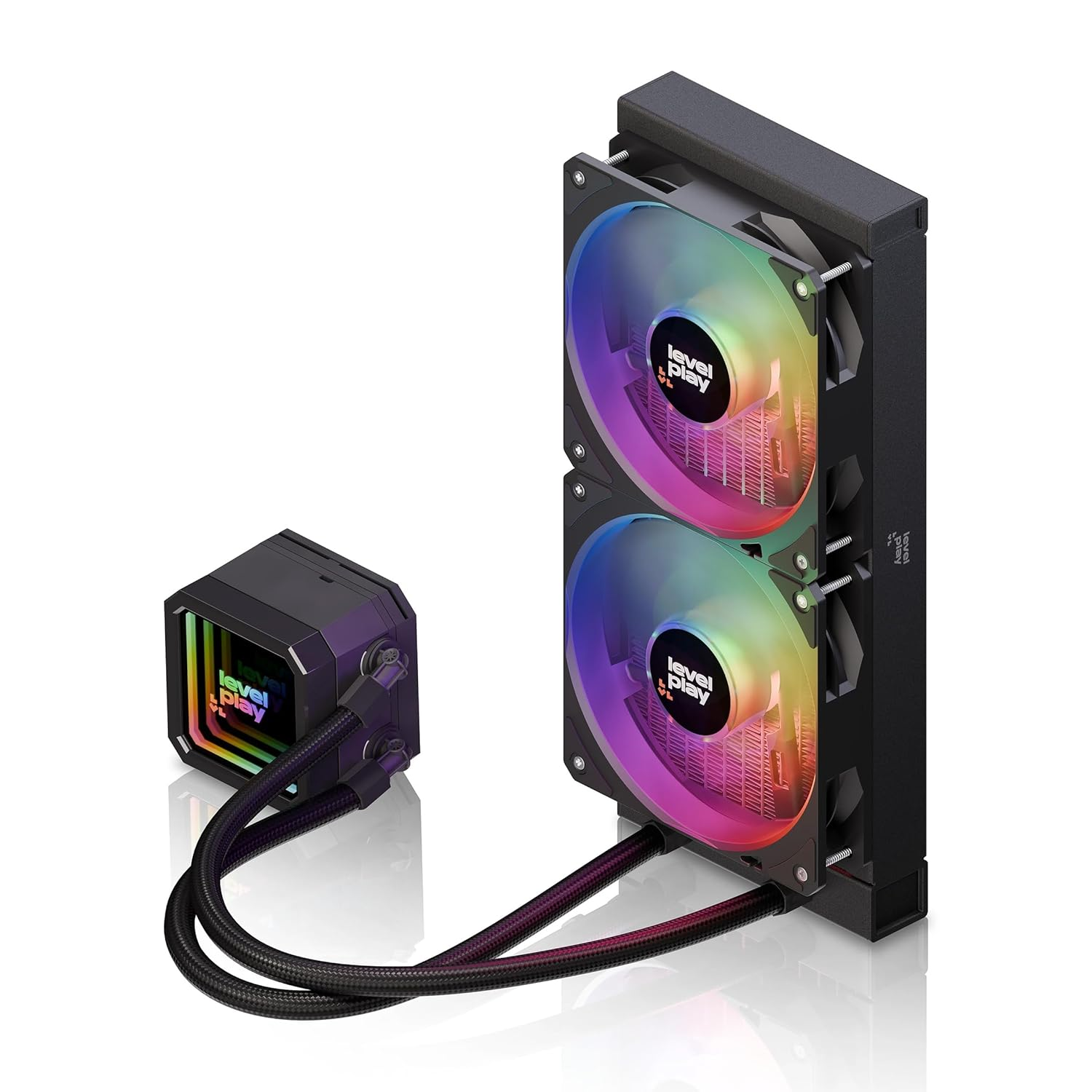 Levelplay Combat CL240 AIO Liquid Cooler – TDP 280W, ARGB Infinity Mirror Pump, 240mm Radiator Cooling, ARGB Gen 2 CF120 Fans, AMD AM5 / AM4 & Intel LGA 1851 / LGA 1700 Compatible – Black